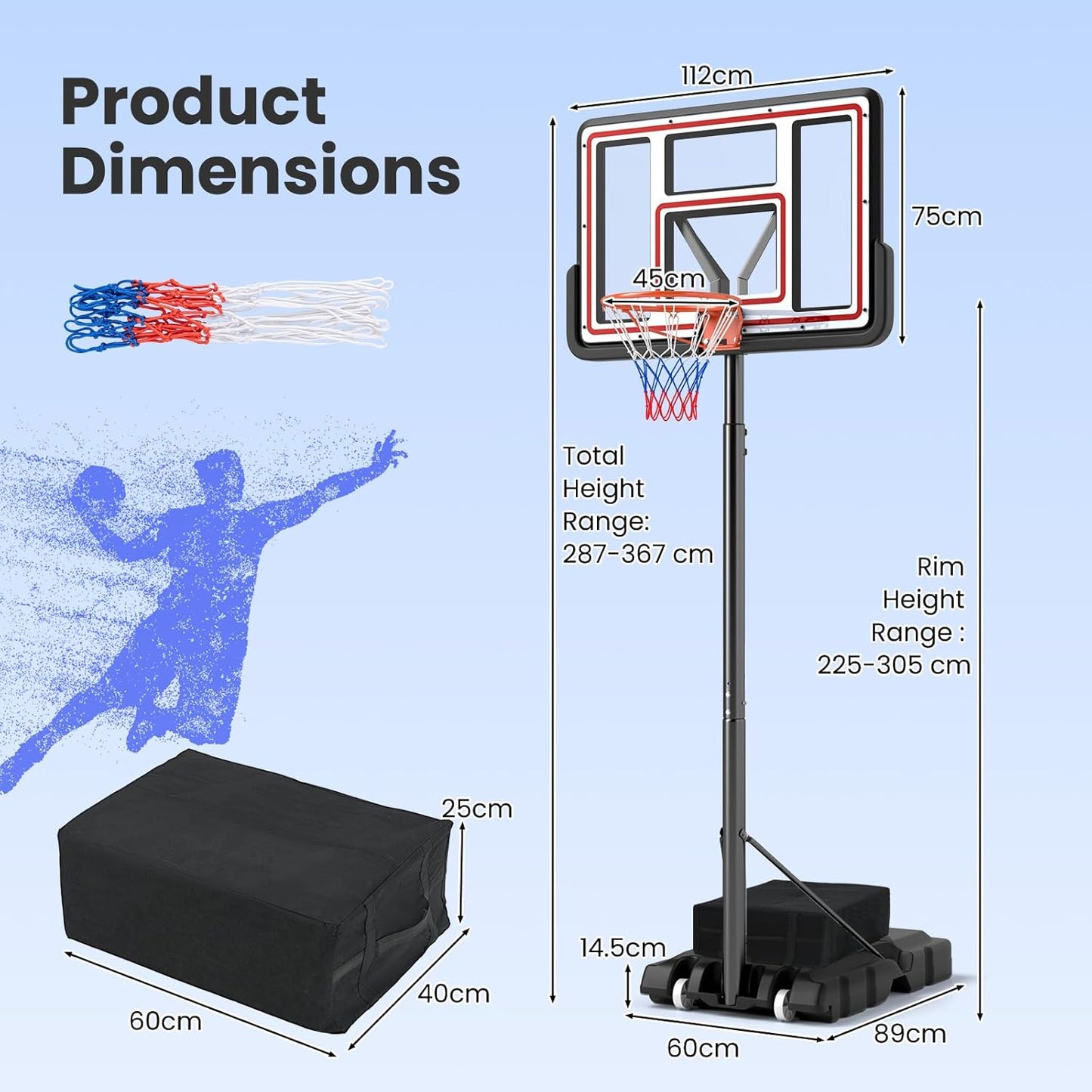 Outdoor Basketball Hoop Stand System for Adults