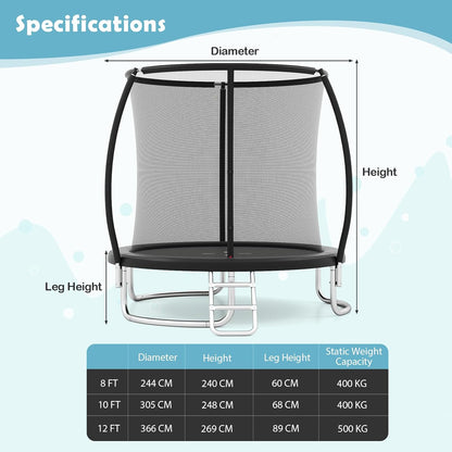 Heavy-Duty Recreational Trampoline with Safety Enclosure Net