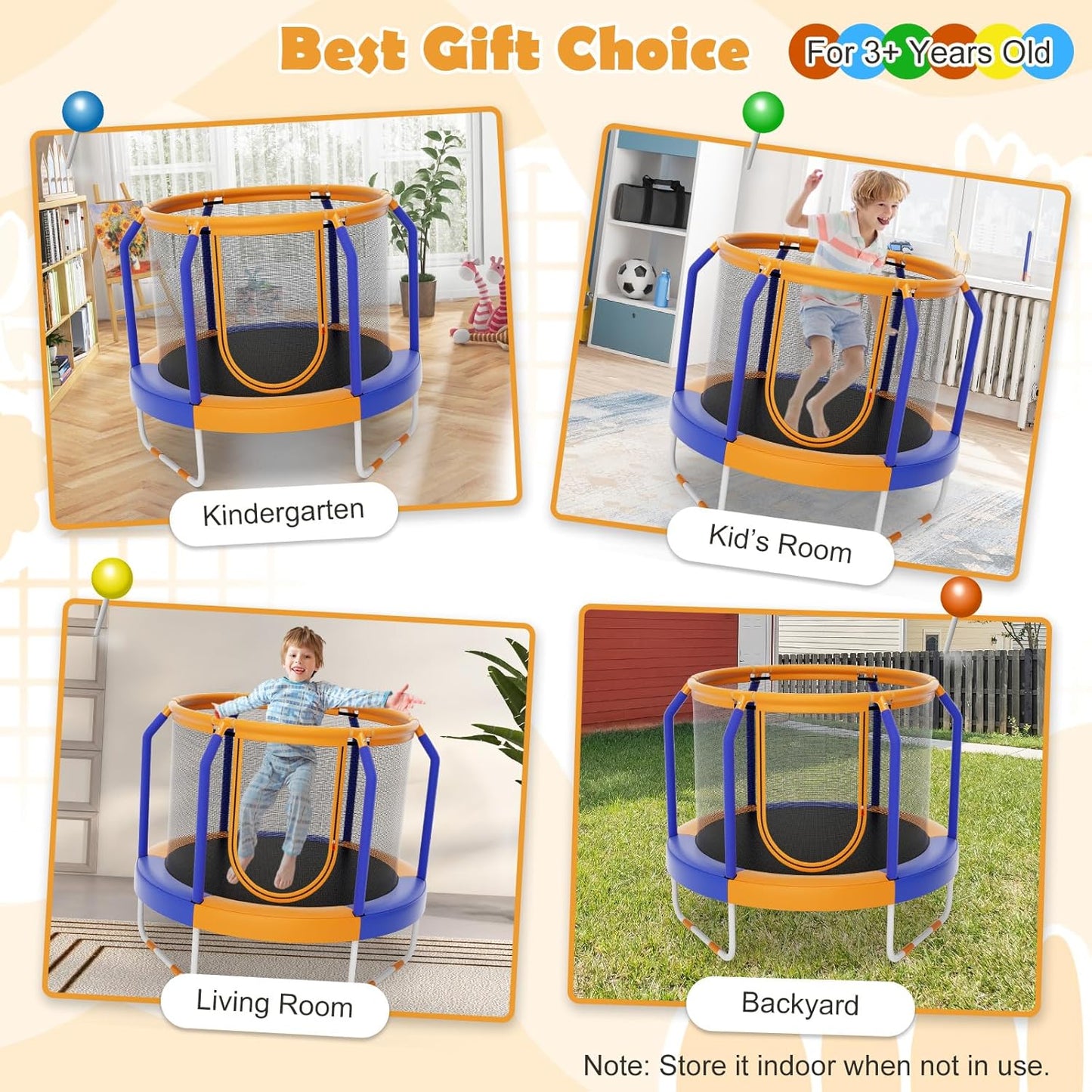 Mini Trampoline with Enclosure for Boys & Girls Age 3-6 Years Old