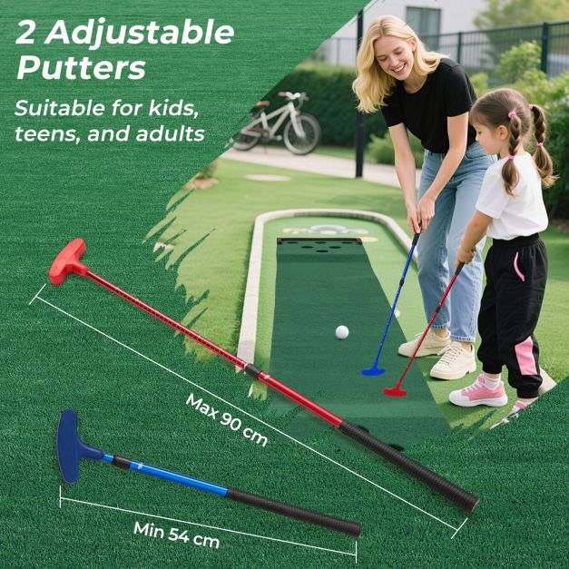 Golf Pong Game Set Portable Golf Putting Mat with 2 Adjustable Putters