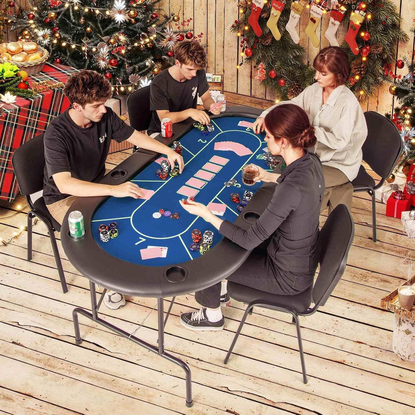 8 Players Card Board Game Table w/ 8 Cup Holders