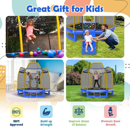 3 in 1 7FT Kids Trampoline with Slide Ladder and Ocean Balls