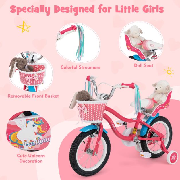 14/16 Inch Kids Bicycle with Training Wheels and Front Handbrake