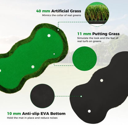 300 x 150 cm Golf Putting Green Practice Mat with 3 Holes and Golf Balls