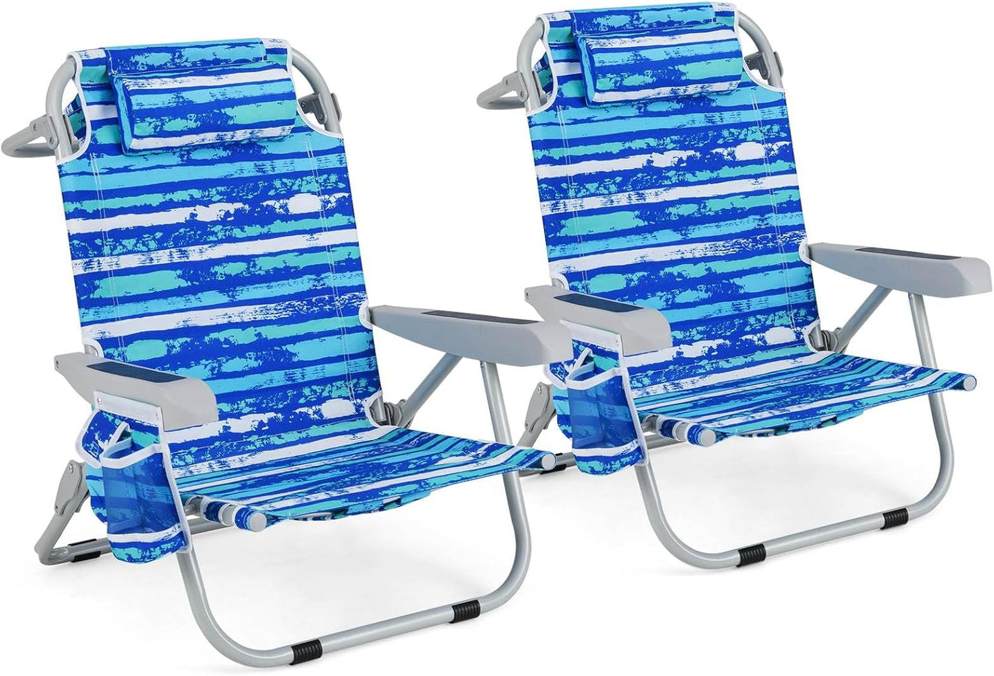 Foldable 5-Position Backpack Beach Chair with Cup Holder