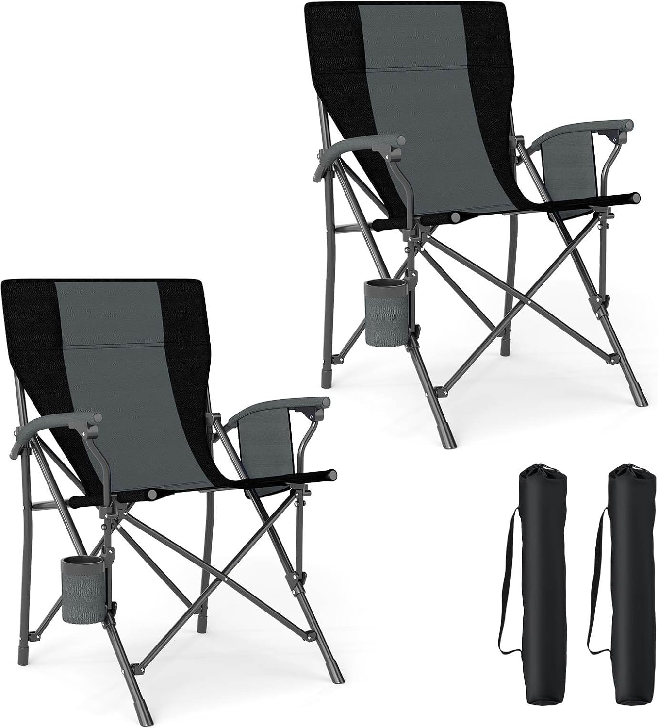Outdoor Folding Oxford Cloth Chair with Cup Holder 160 kg Max Load