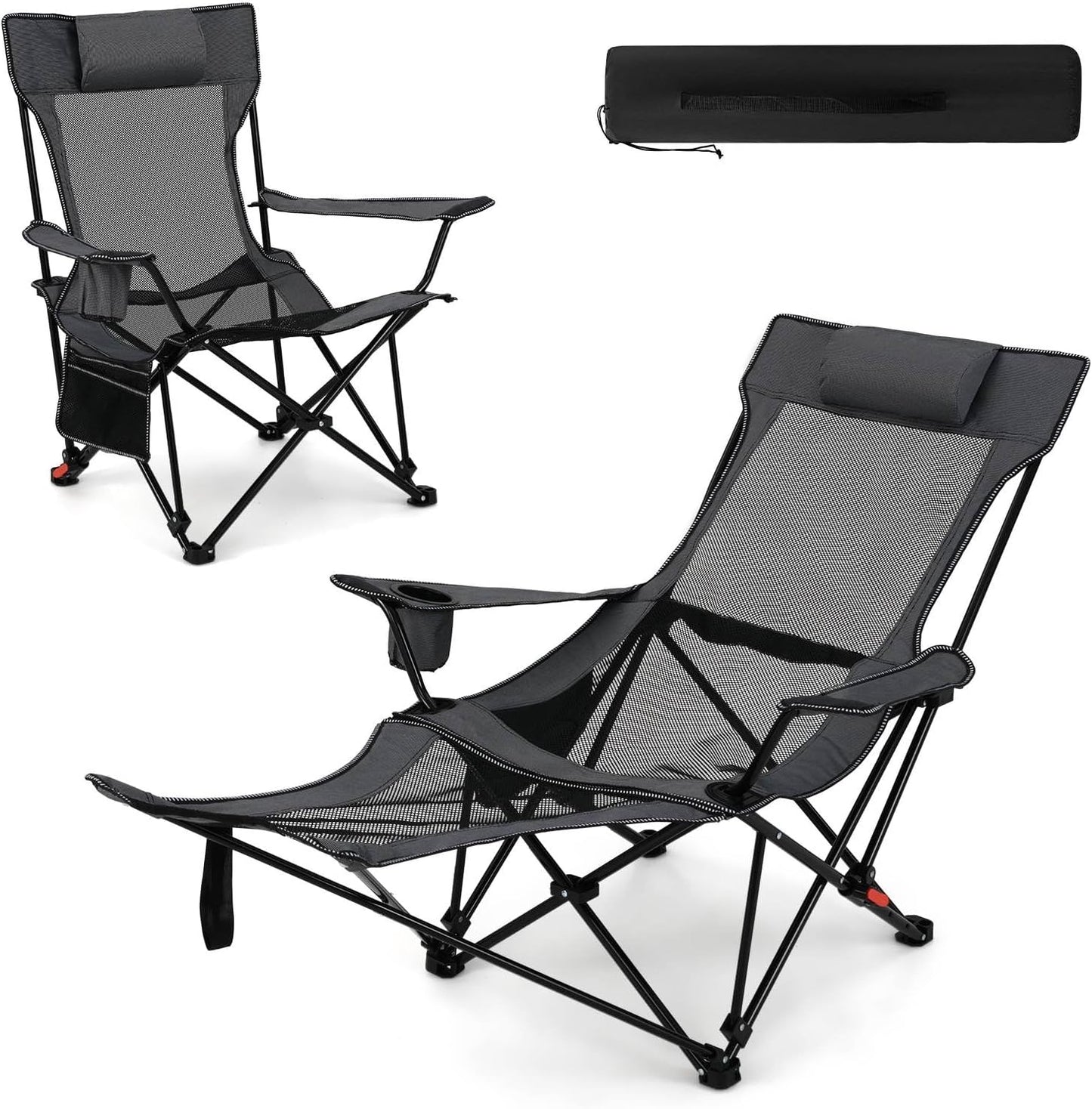 2 in 1 Portable Camping Chair with Detachable Footrest Adjustable Backrest