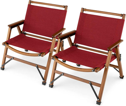 Folding Low Beach Chair with Solid Bamboo Frame & Breathable Fabric