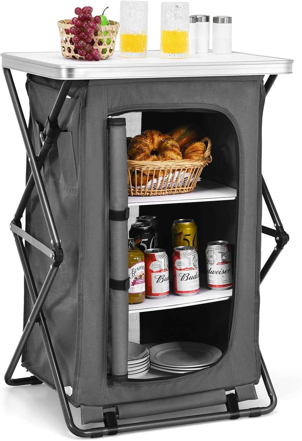 2 Size Folding Pop-Up Cupboard Compact & Portable Camping Storage Cabinet