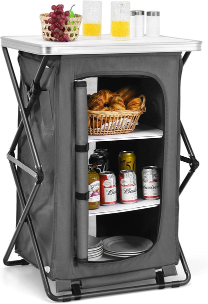 2 Size Folding Pop-Up Cupboard Compact & Portable Camping Storage Cabinet