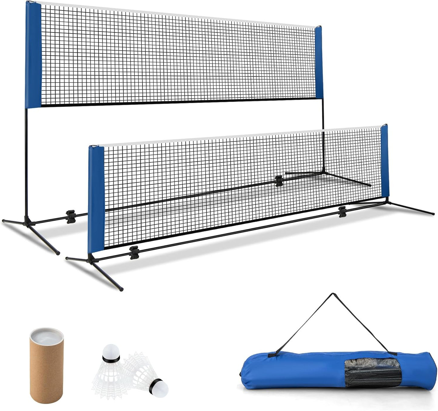 Portable Badminton Set with 2 Shuttlecocks Footpads Clamp Pads Carry Bag