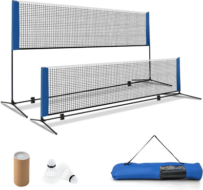 Portable Badminton Set with 2 Shuttlecocks Footpads Clamp Pads Carry Bag