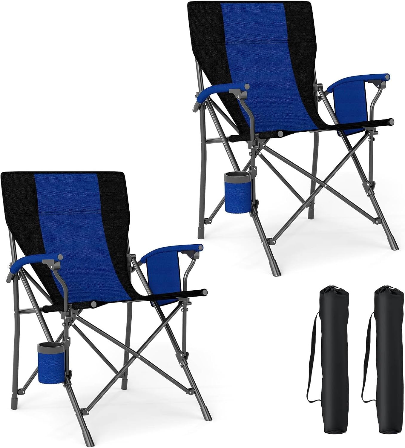 Outdoor Folding Oxford Cloth Chair with Cup Holder 160 kg Max Load