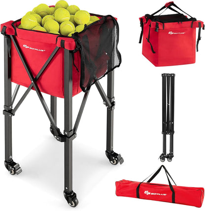 Lightweight Aluminum Tennis Ball Hopper Basket with Wheels and Removable Bag