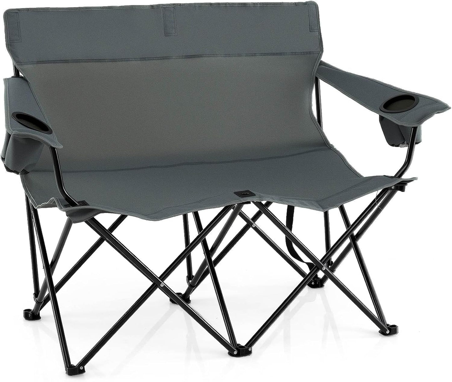 2-Person Outdoor Folding Love seat with Cup Holders & Armrests