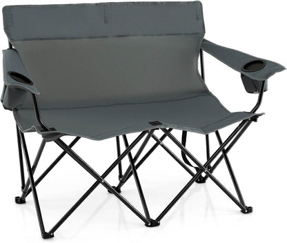 2-Person Outdoor Folding Love seat with Cup Holders & Armrests