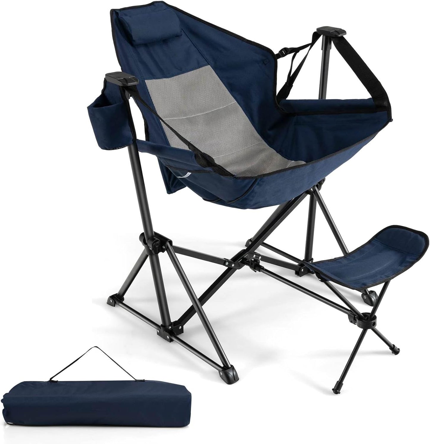 Portable Folding Outdoor Reclining Chair w/Adjustable Backrest & Footrest