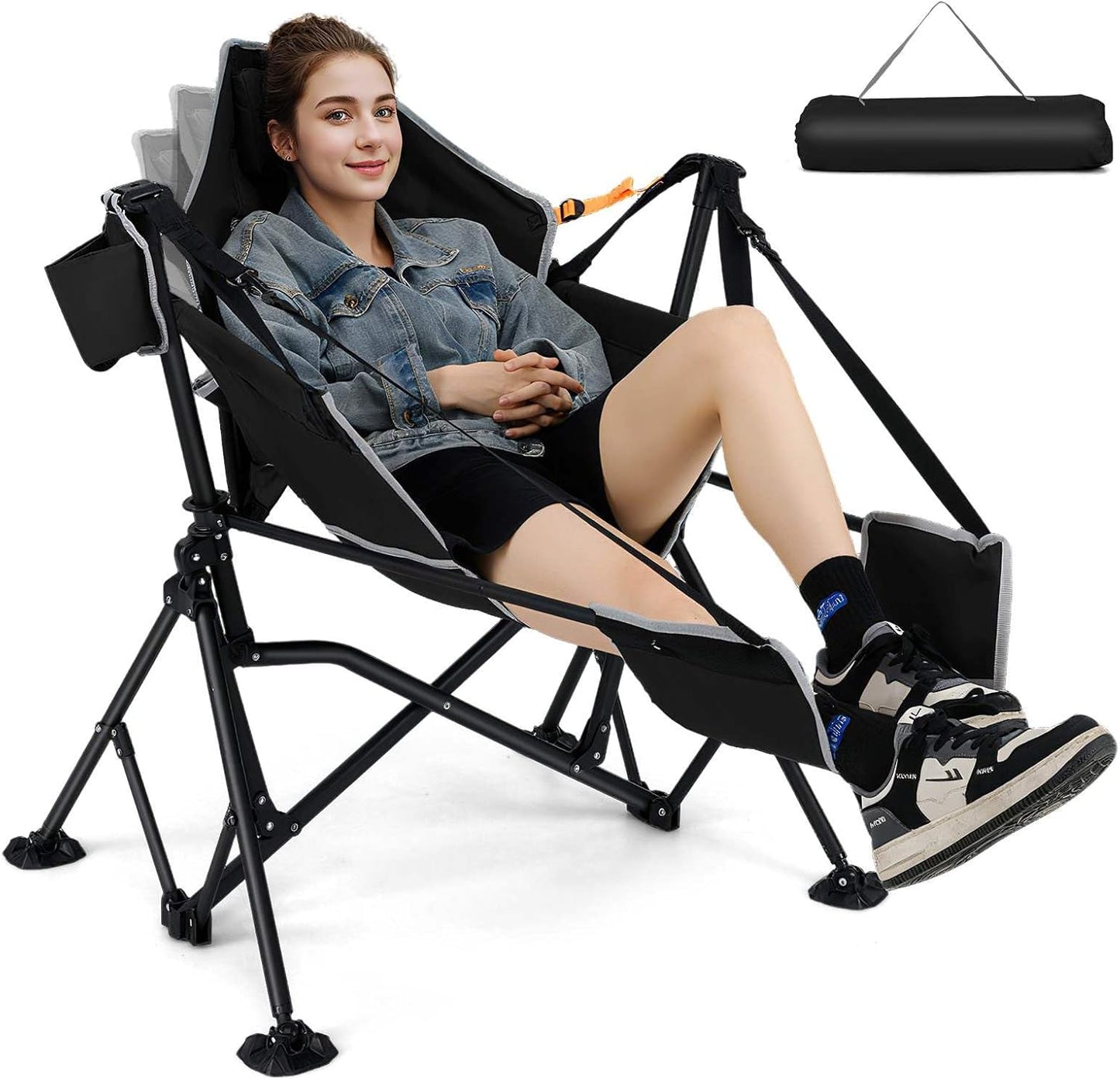 Oversized Hammock Camping Chair with Footrest for Adults with Cup Holder