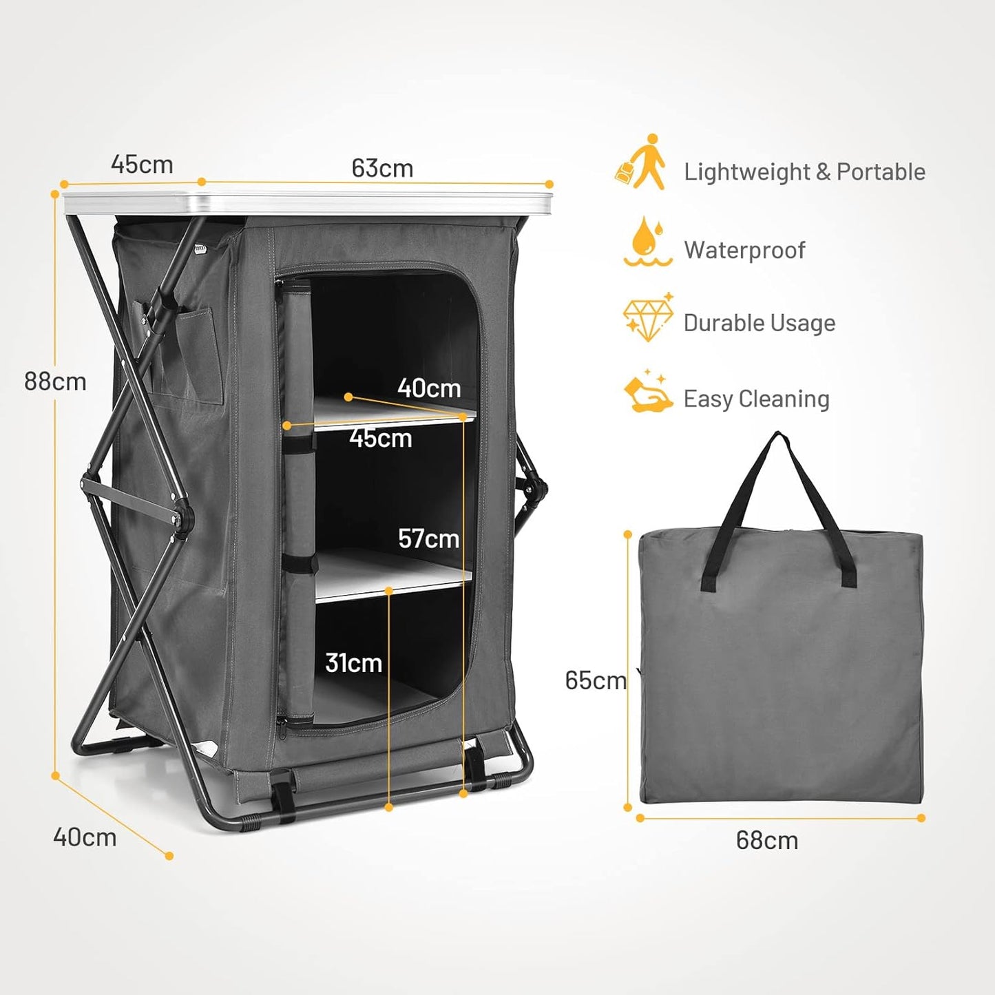 2 Size Folding Pop-Up Cupboard Compact & Portable Camping Storage Cabinet
