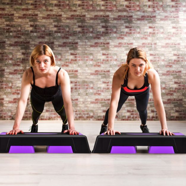 75cm Aerobic Stepper Block Bench with Risers and Adjustable Height