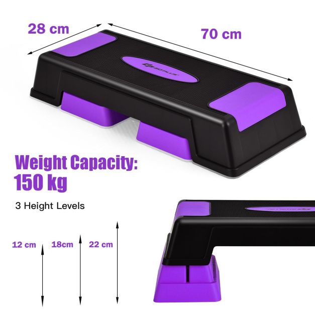 75cm Aerobic Stepper Block Bench with Risers and Adjustable Height