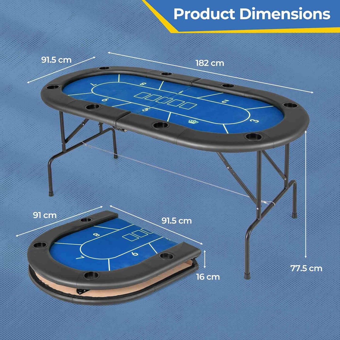 8 Players Card Board Game Table w/ 8 Cup Holders