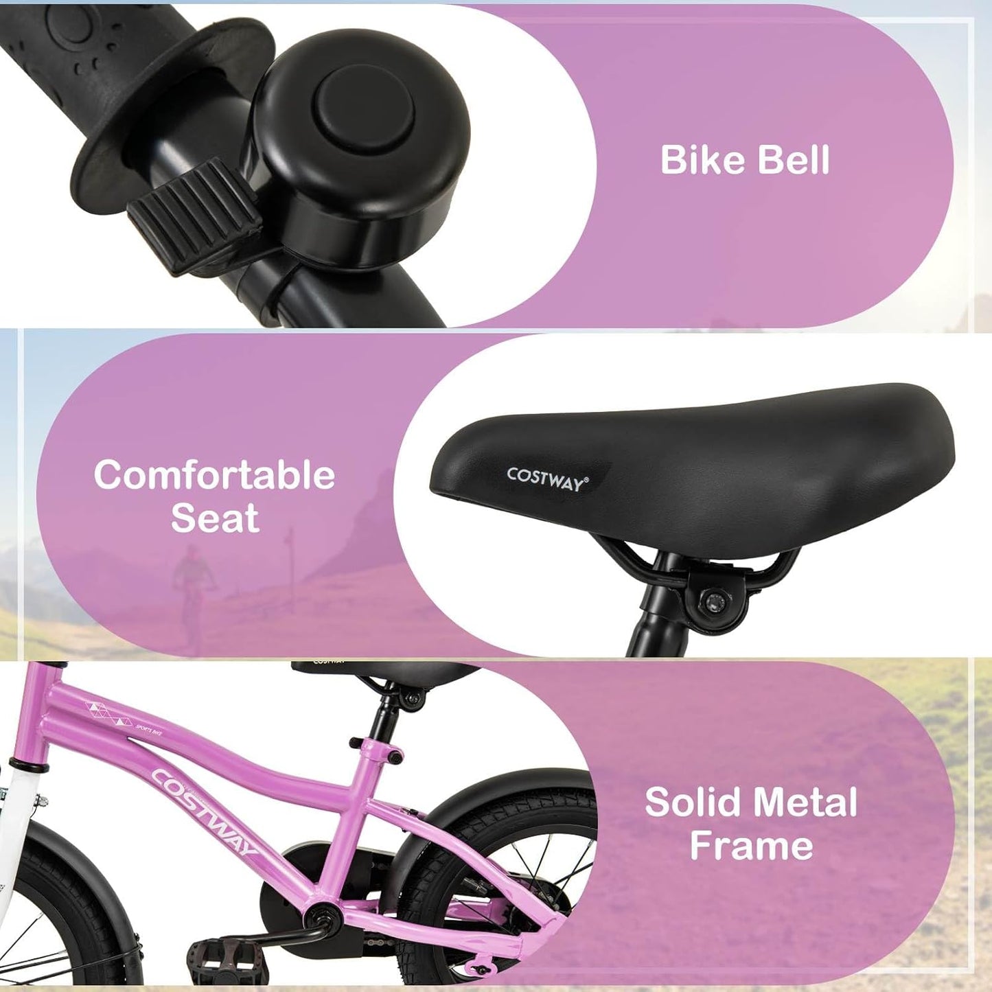 12/14/16/18 Inch Kids Bike Adjustable with Removable Training Wheels for Aged 3-8