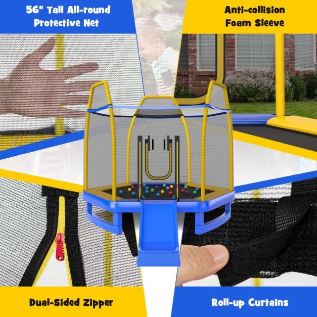 3 in 1 7FT Kids Trampoline with Slide Ladder and Ocean Balls
