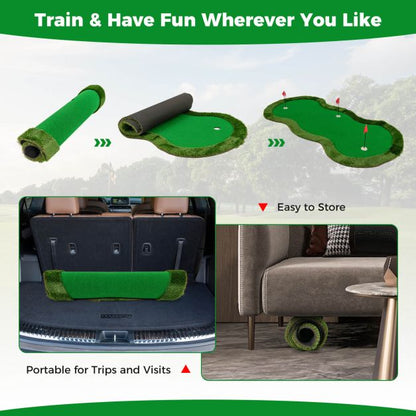300 x 150 cm Golf Putting Green Practice Mat with 3 Holes and Golf Balls