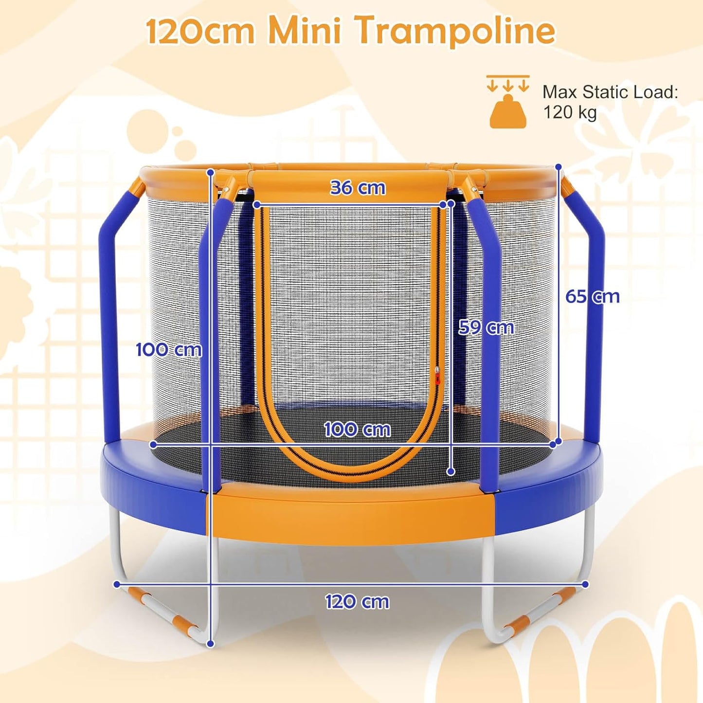 Mini Trampoline with Enclosure for Boys & Girls Age 3-6 Years Old