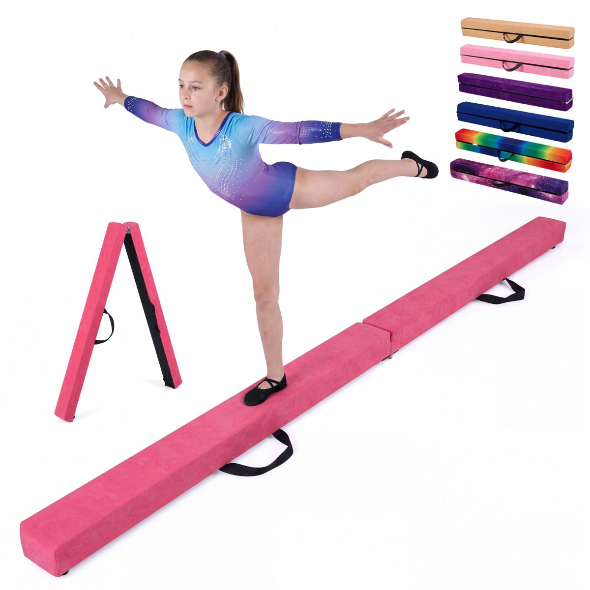 7 Feet Folding Balance Beam with Solid Wood Base and Anti-slip Bottom for Professional Home Training