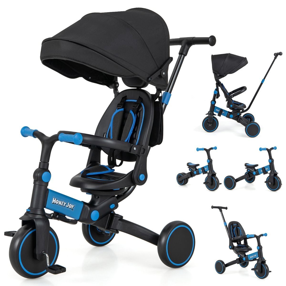 8-in-1 Kids Tricycle with Adjustable Push Handle & Canopy