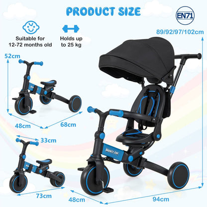 8-in-1 Kids Tricycle with Adjustable Push Handle & Canopy