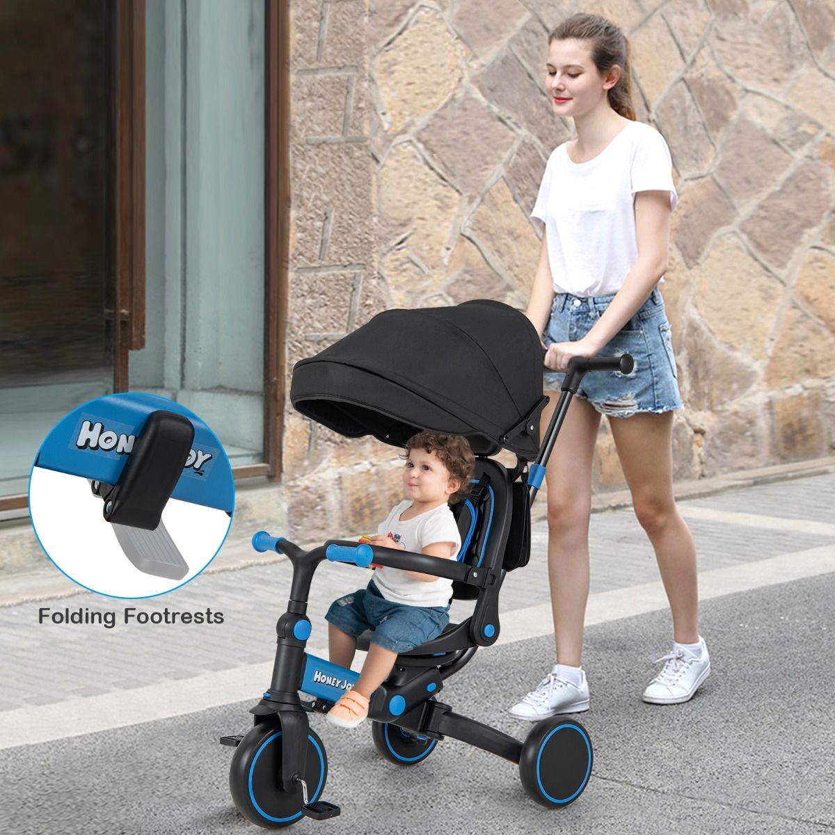 8-in-1 Kids Tricycle with Adjustable Push Handle & Canopy