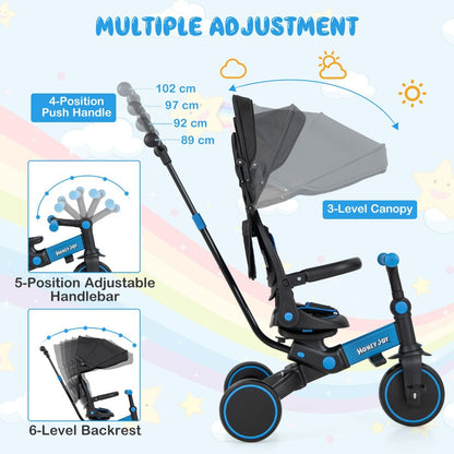8-in-1 Kids Tricycle with Adjustable Push Handle & Canopy