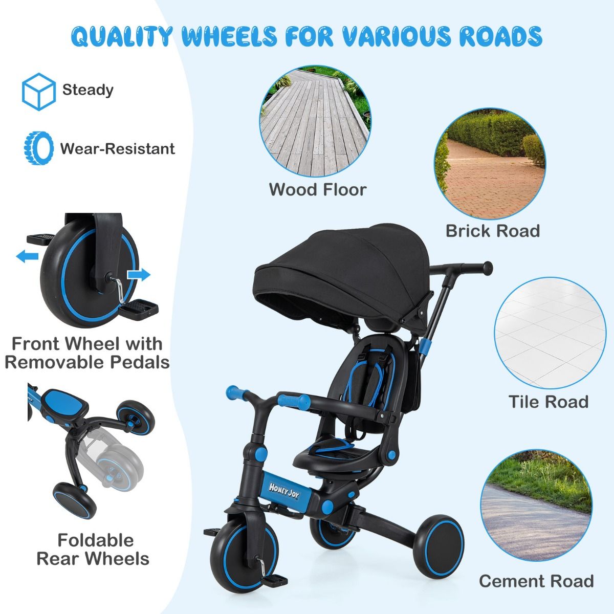 8-in-1 Kids Tricycle with Adjustable Push Handle & Canopy