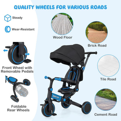 8-in-1 Kids Tricycle with Adjustable Push Handle & Canopy