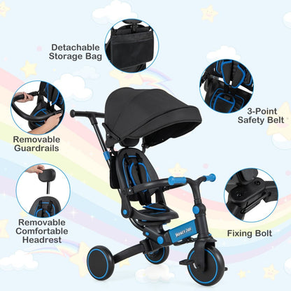8-in-1 Kids Tricycle with Adjustable Push Handle & Canopy