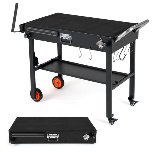 82 x 46 cm Folding Grill Cart with Heat-Resistant Mat and Lockable Wheels