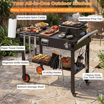 82 x 46 cm Folding Grill Cart with Heat-Resistant Mat and Lockable Wheels