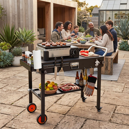 82 x 46 cm Folding Grill Cart with Heat-Resistant Mat and Lockable Wheels