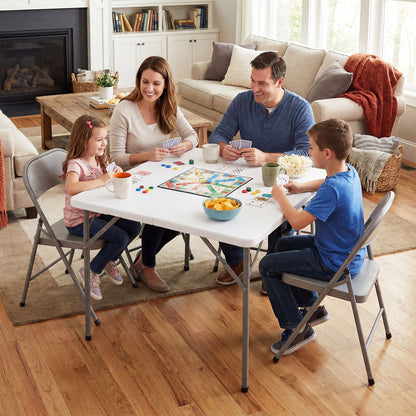 86 CM Square Folding Table with Carry Handle and Metal Legs for Picnic and Party