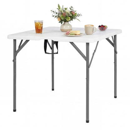 86 CM Square Folding Table with Carry Handle and Metal Legs for Picnic and Party