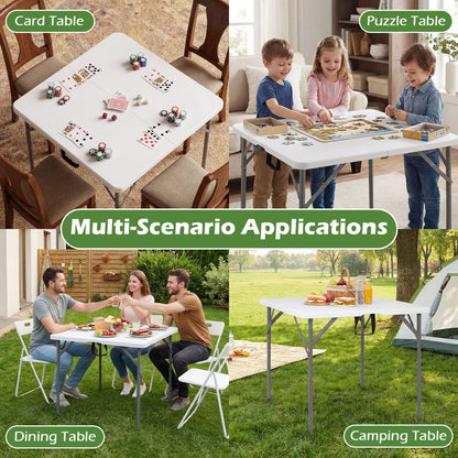 86 CM Square Folding Table with Carry Handle and Metal Legs for Picnic and Party