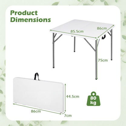 86 CM Square Folding Table with Carry Handle and Metal Legs for Picnic and Party