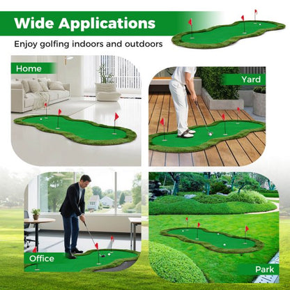 300 x 150 cm Golf Putting Green Practice Mat with 3 Holes and Golf Balls