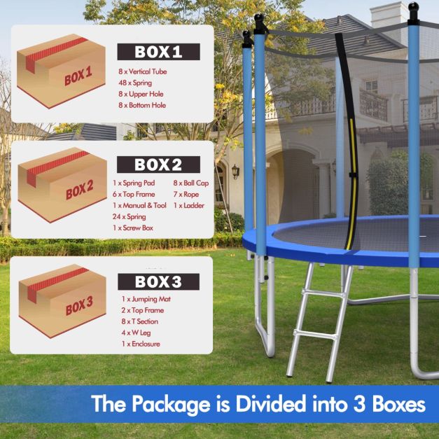 12 FT Outdoor Trampoline with Enclosure Net and Ladder