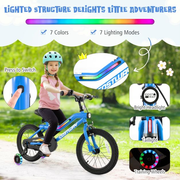 Kids Bike Carbon Steel LED Lighted Children Bicycle Adjustable
