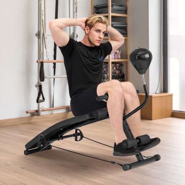 Foldable Decline Sit Up Bench with Speed Balland 2 Resistance Bands