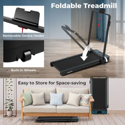 2 in 1 Folding Treadmill with Remote and APP Control and LED Display